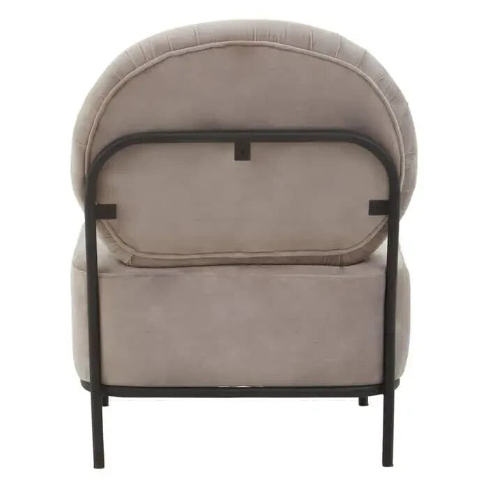 Modern Mink Velvet Accent Chair with Black Metal Legs | Minimalist Armchair