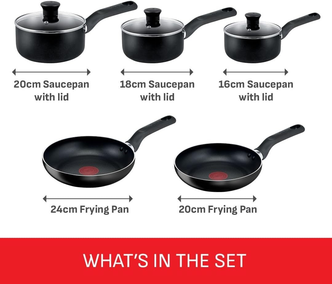 5pcs Black Non Stick Cookware Set with Lids – Saucepan & Frying Pan Set