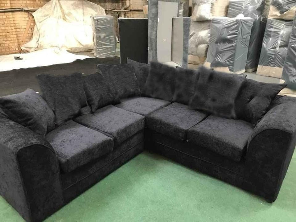 2C2 Black Chenille Corner Sofa – Large 5 Seater L-Shape Settee with Scatter
