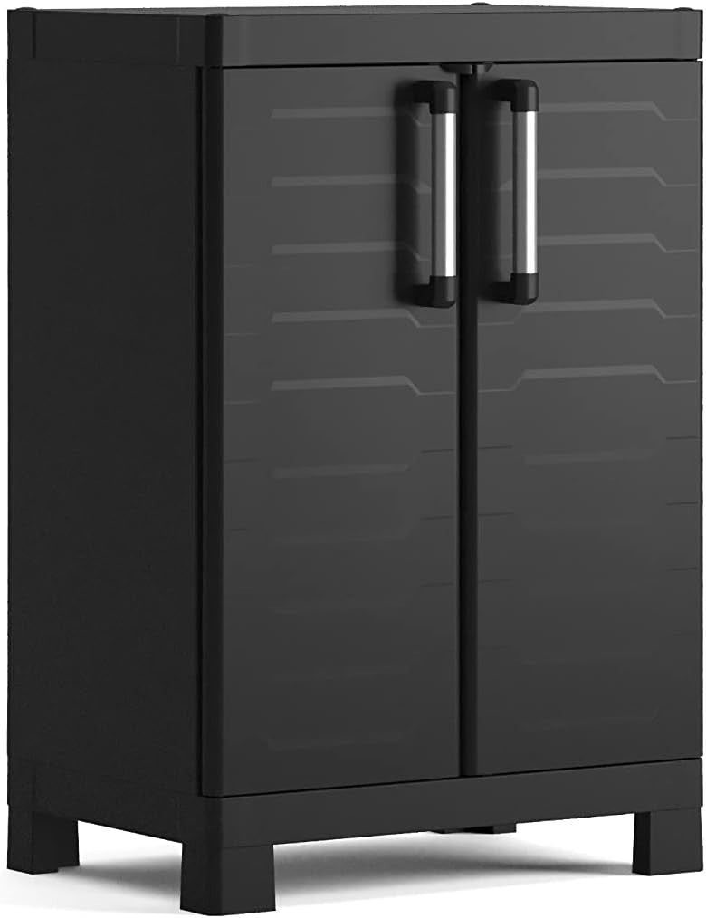Space-Saving Indoor Storage Cabinet with Lockable Double Doors & Adjustable Shel