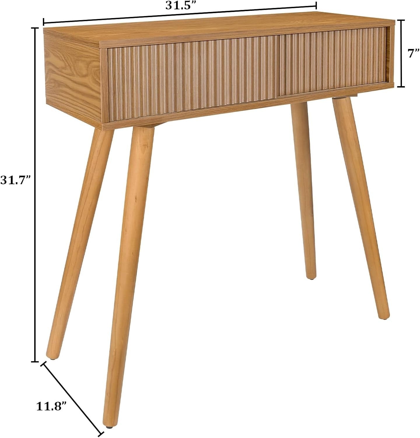 Brown Fluted Console Table with Drawer, Slim Entryway Vanity Desk