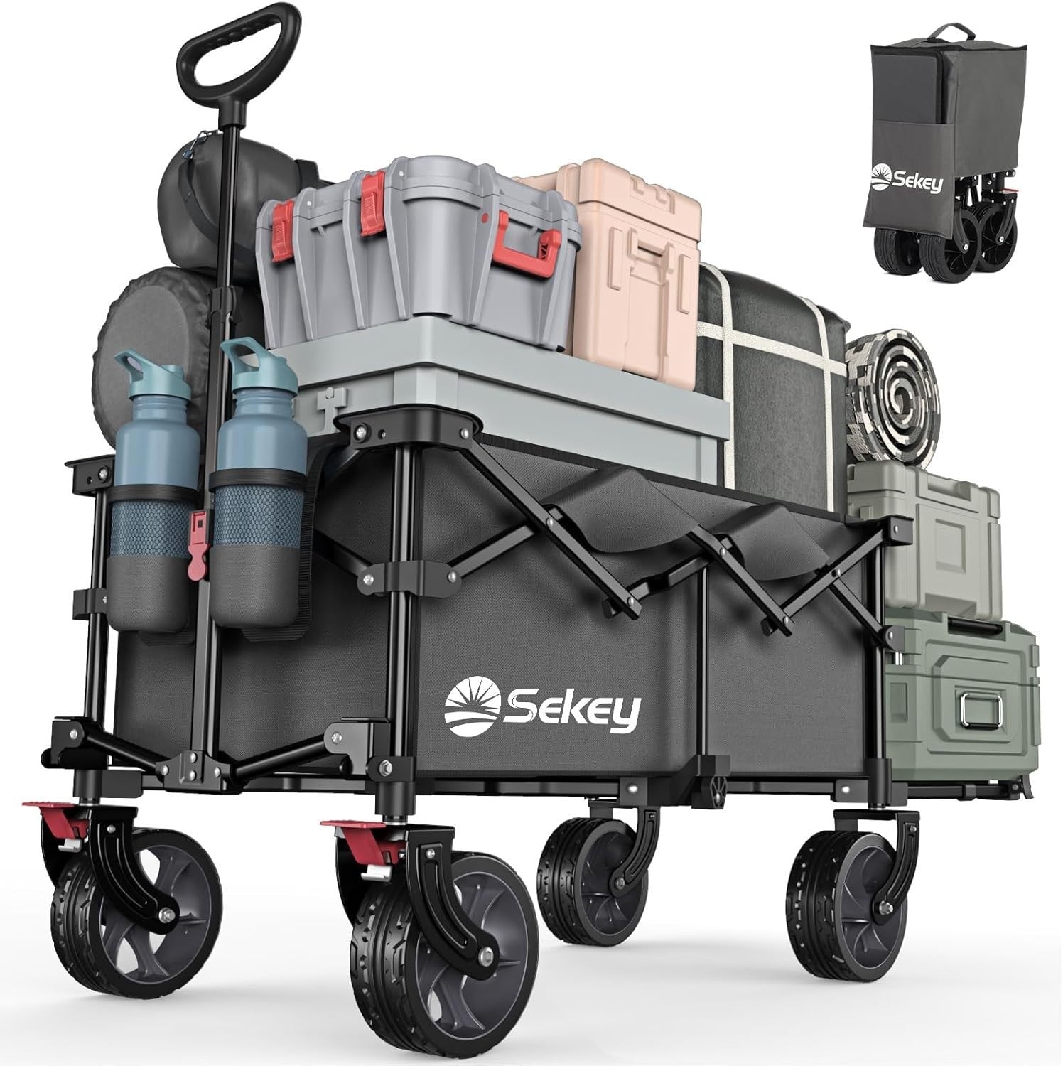 Grey 185L Folding Camping Wagon 200kg Heavy Duty All Terrain Festival Trolley