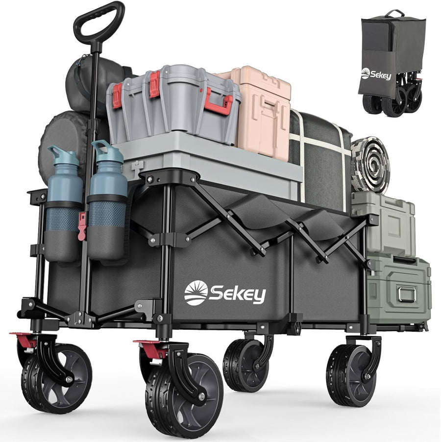 Grey 185L Folding Camping Wagon 200kg Heavy Duty All Terrain Festival Trolley