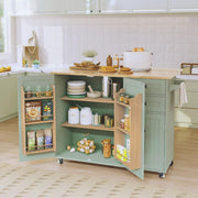 Large Kitchen Island on Wheels Rolling Storage Trolley Extendable Worktop Green