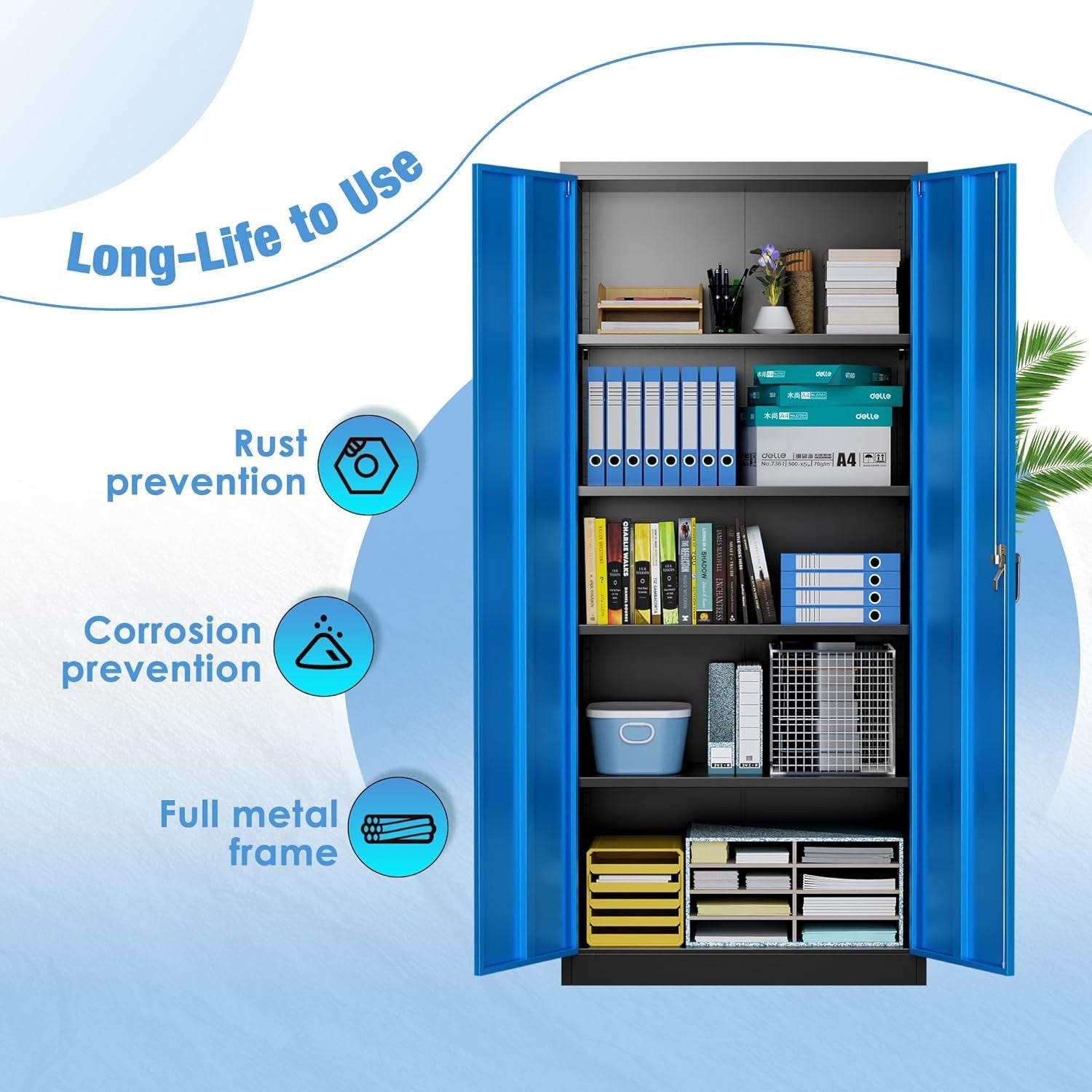 Black Blue Metal Storage Cabinet 180cm Lock & Adjustable Shelves – Tall Cupboard