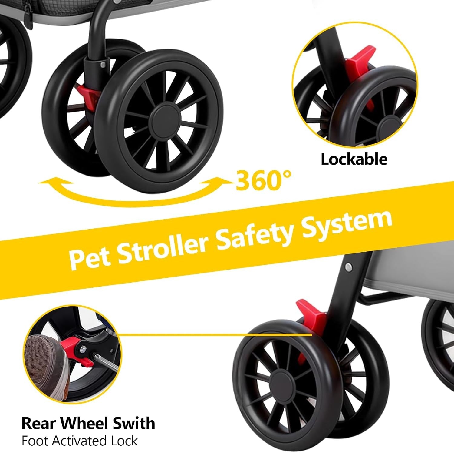 Double Pet Stroller for Small Dogs Cats 2 Tier Foldable 4 Wheel