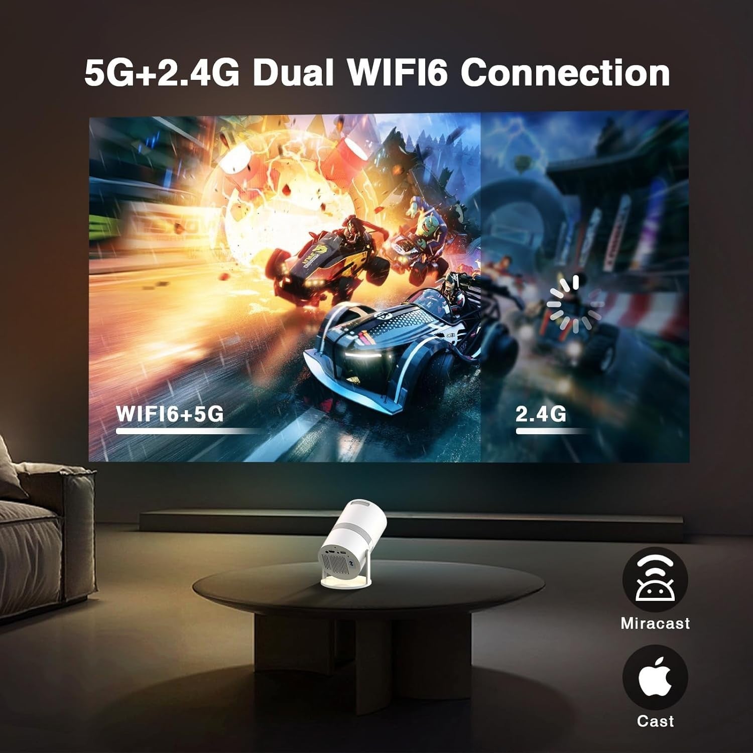 Mini Smart Projector Android WiFi 6 Bluetooth 210° Auto Keystone 4K