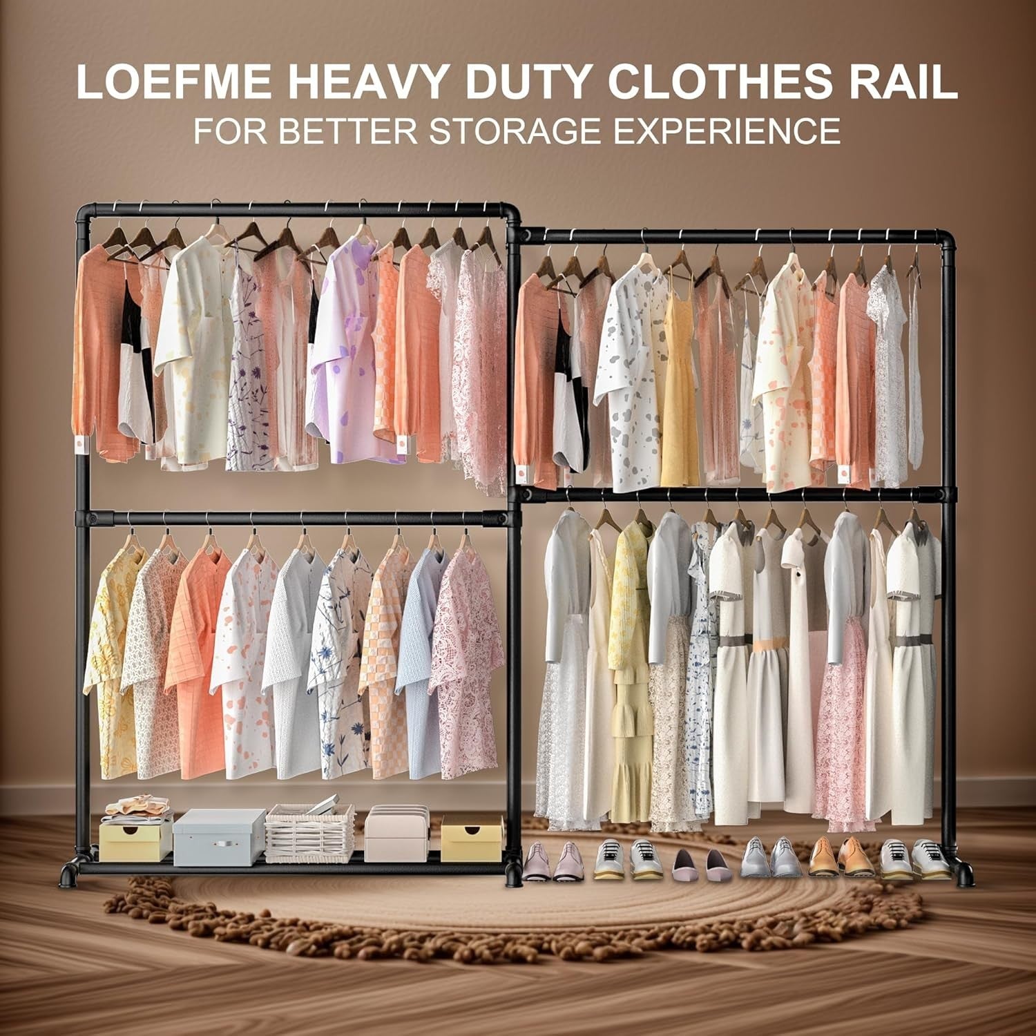 Heavy Duty Clothes Rail with Foldable Arms & Shelf Black