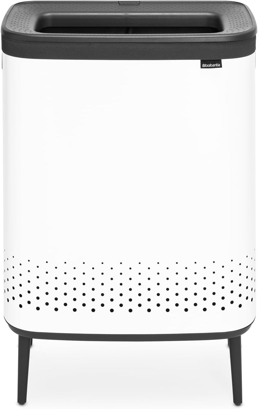 Modern 2×45L Laundry Bin with Lid, Quick-Drop Opening & Removable Bags White
