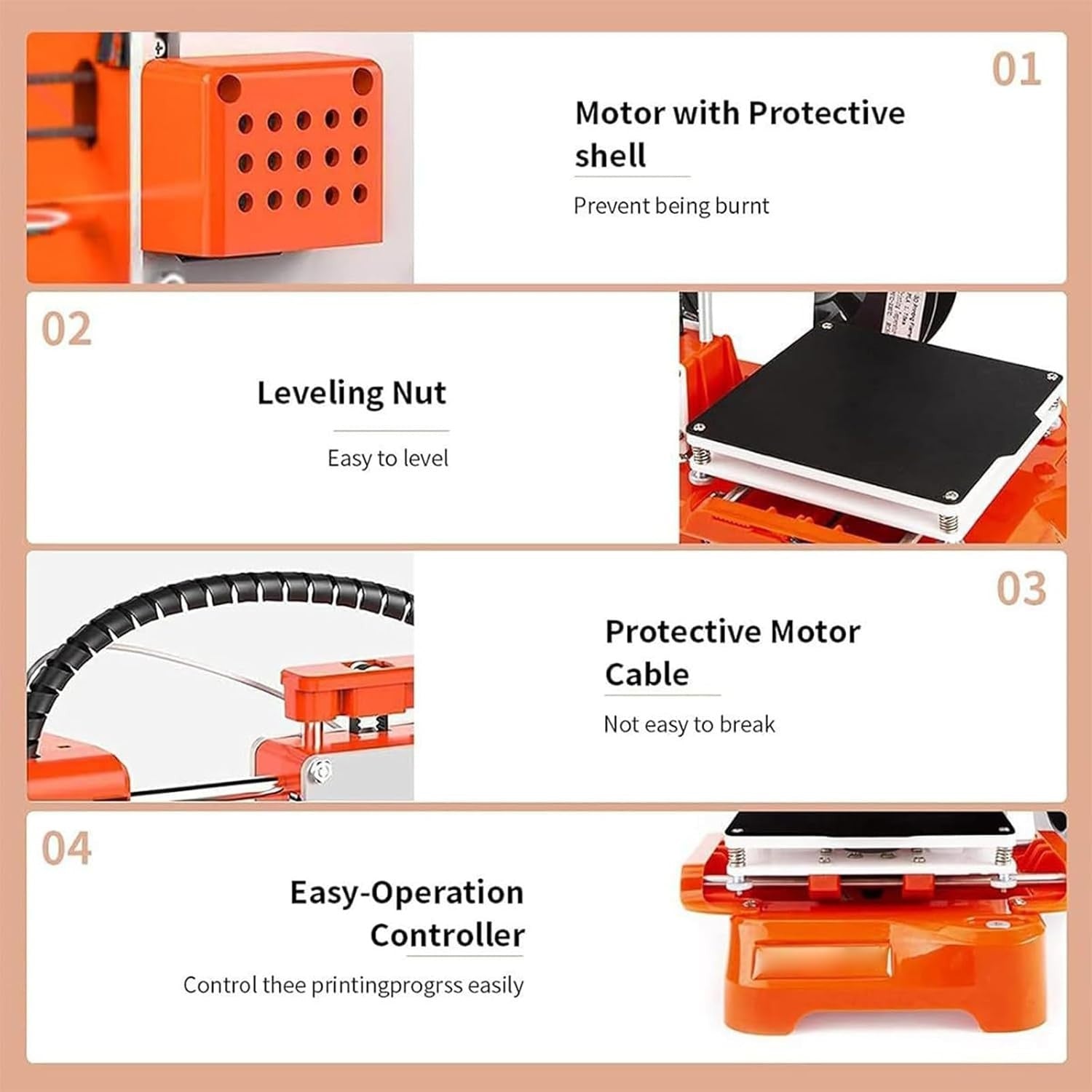 Educational Mini 3D Printer One-Touch High Precision 100x100x100mm Orange