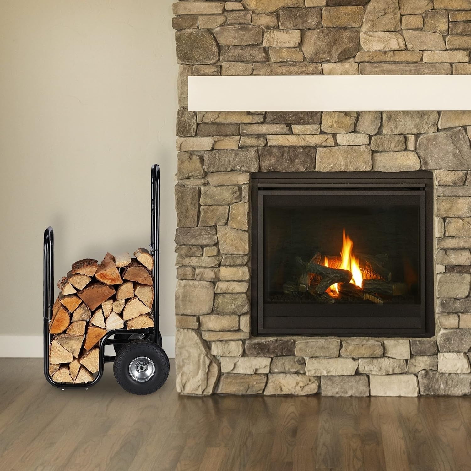 Heavy Duty Steel Firewood Trolley with Pneumatic Tyres for Easy Log Transport