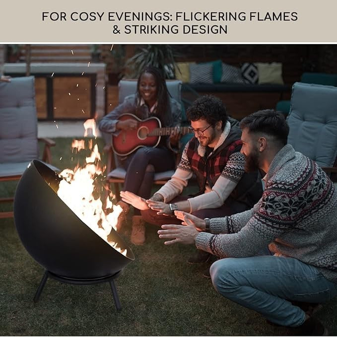 Outdoor Fire Pit Bowl with Tripod Stand – Weatherproof Garden Fireplace 66cm