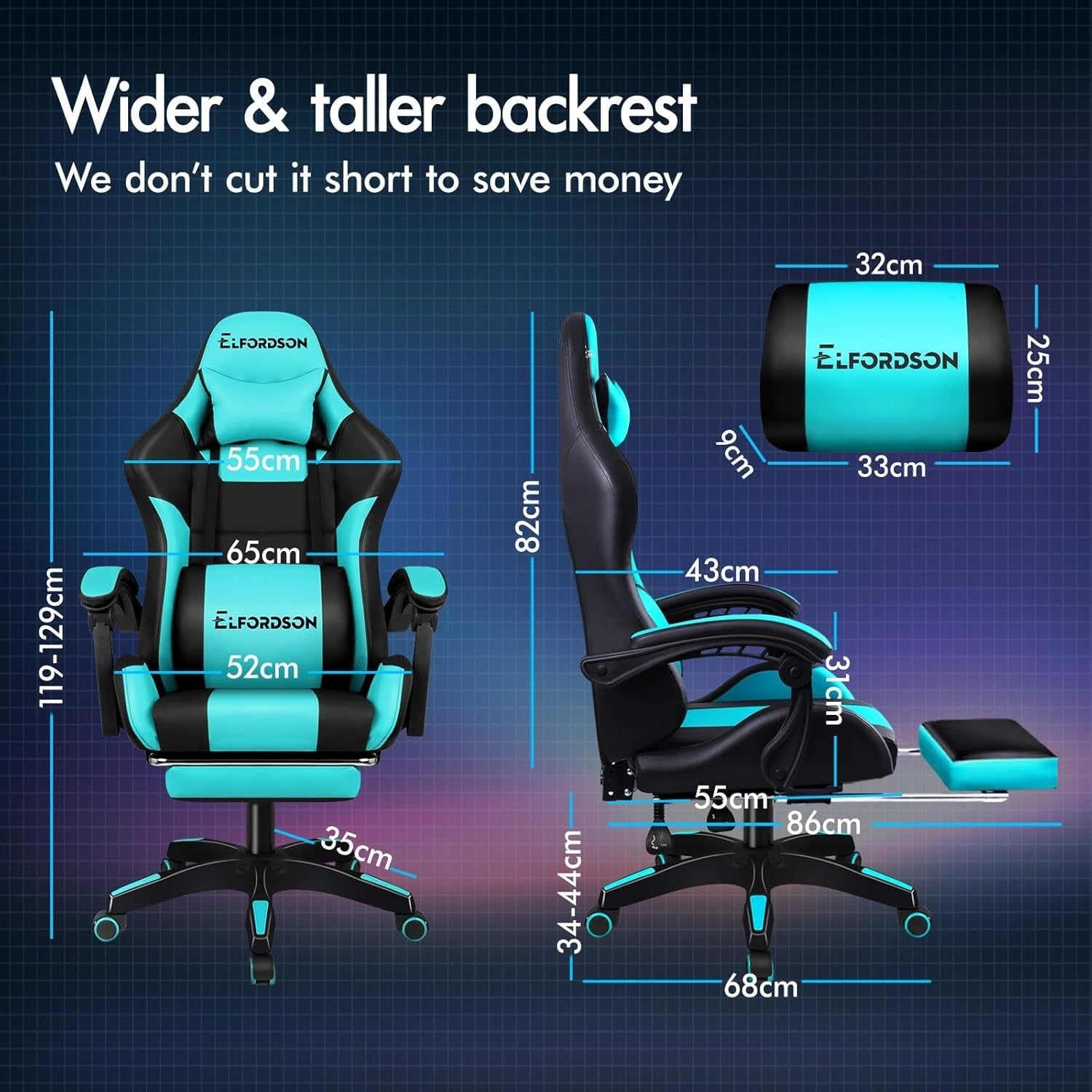 Cyan Gaming Chair XL Massage Lumbar Footrest Ergonomic High Back PU Leather