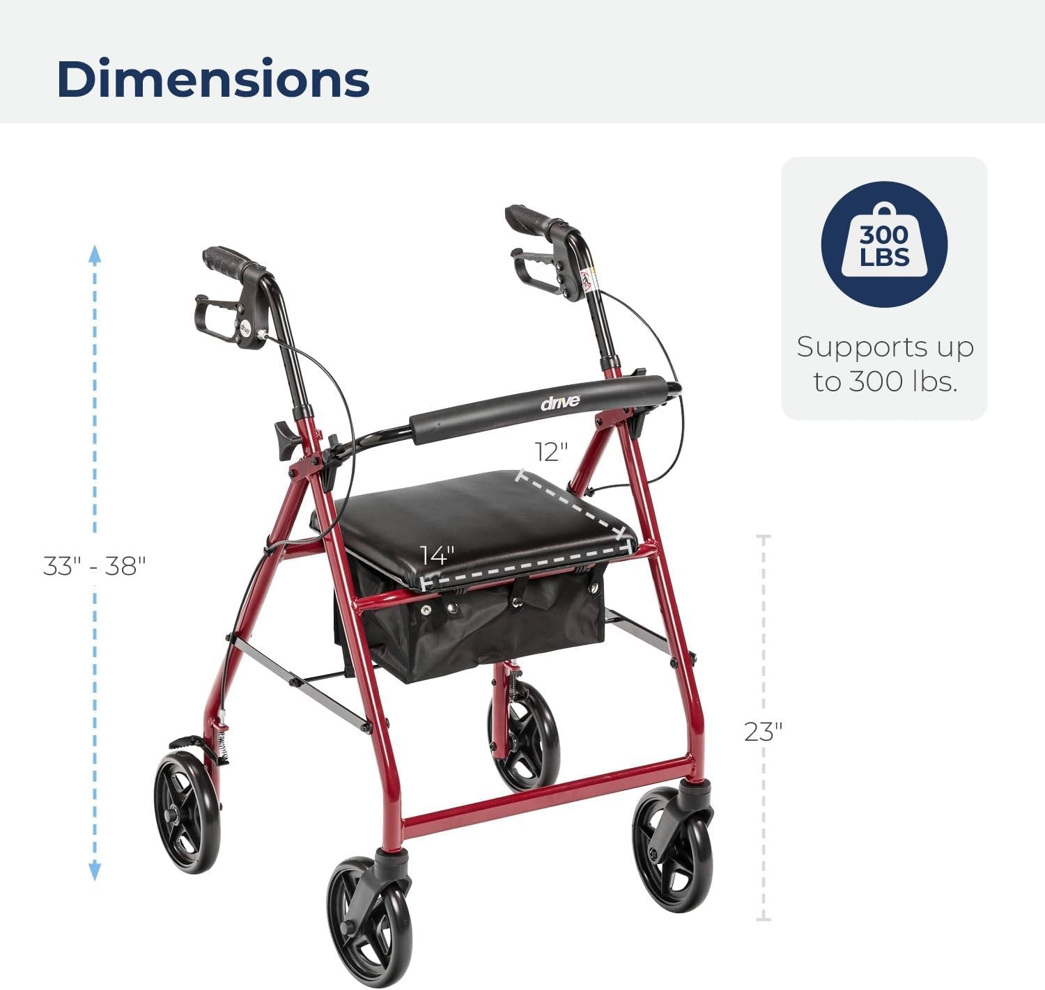 Lightweight 4 Wheel Rollator Walker with Seat Back Support Brakes