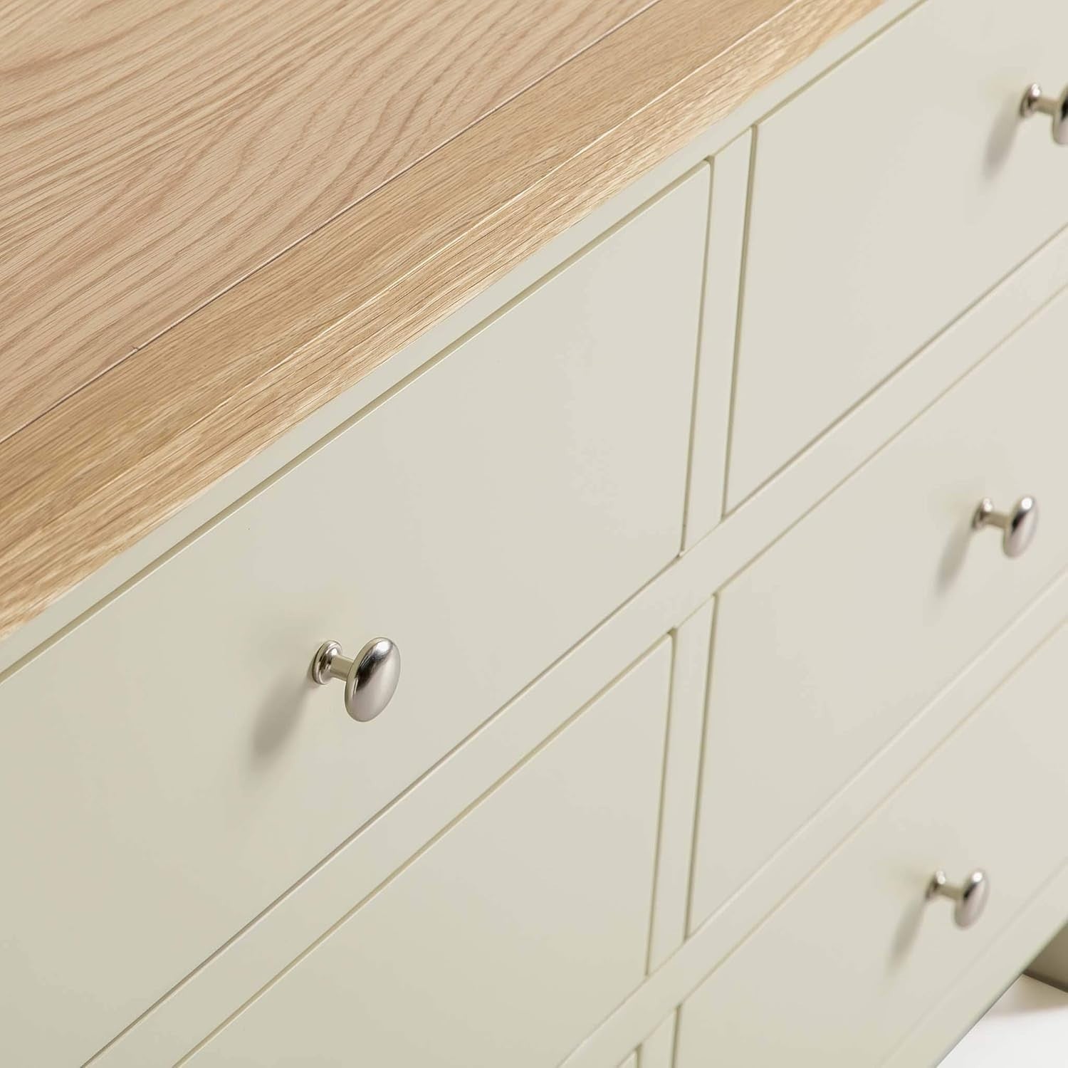 Large Cream Wooden Chest of Drawers 6 Spacious Storage Oak Top 78x120cm