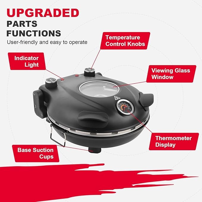 Electric Pizza Oven 31cm Stone 420°C 5 Heat Settings Fast Cook Black