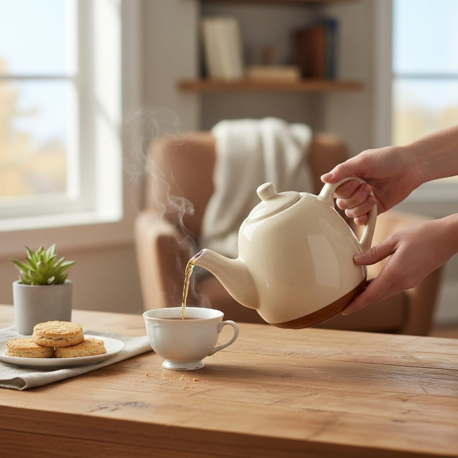 Terracotta Teapot 800ml Stone Glazed Rustic Tea Pot Grey Handmade