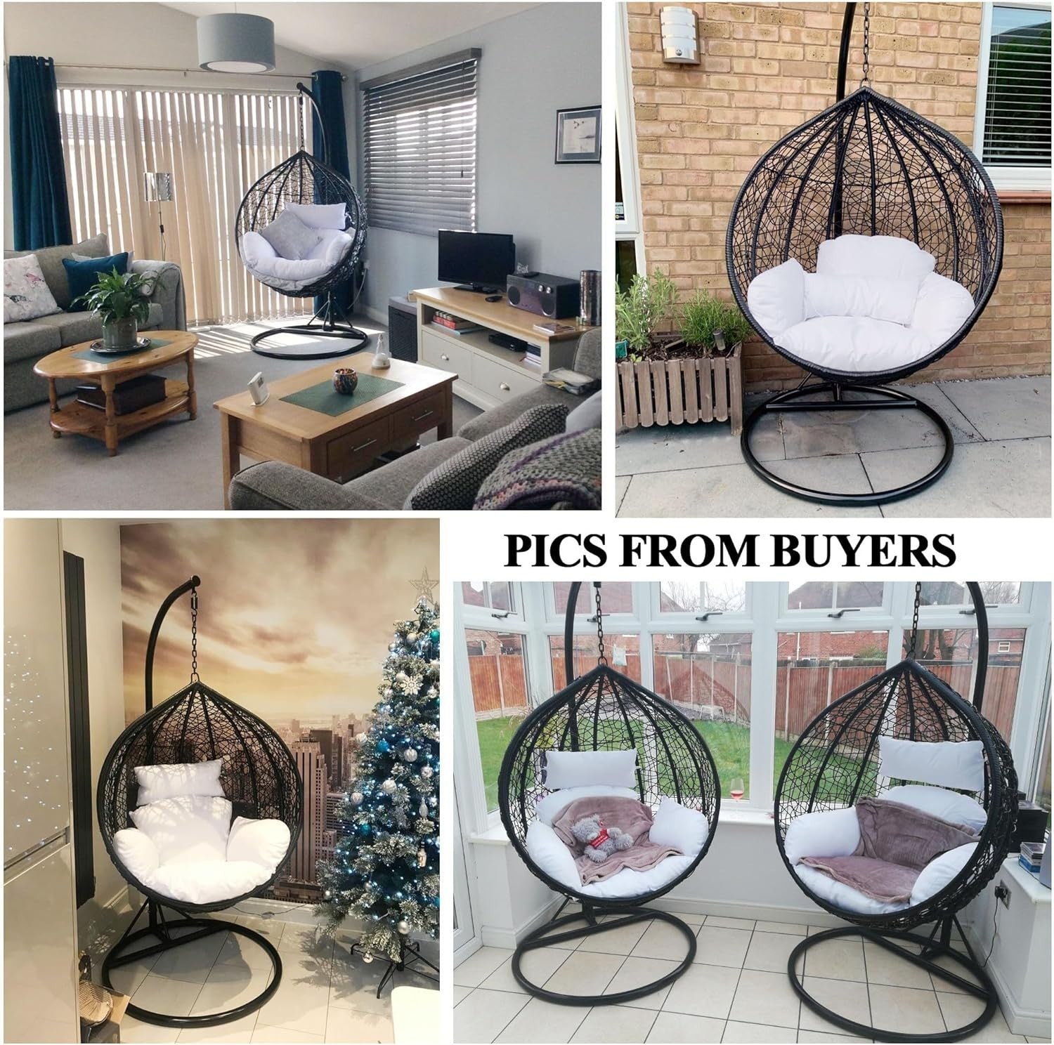 Rattan Hanging Egg Chair with Cushion & Stand | Indoor Outdoor Swing