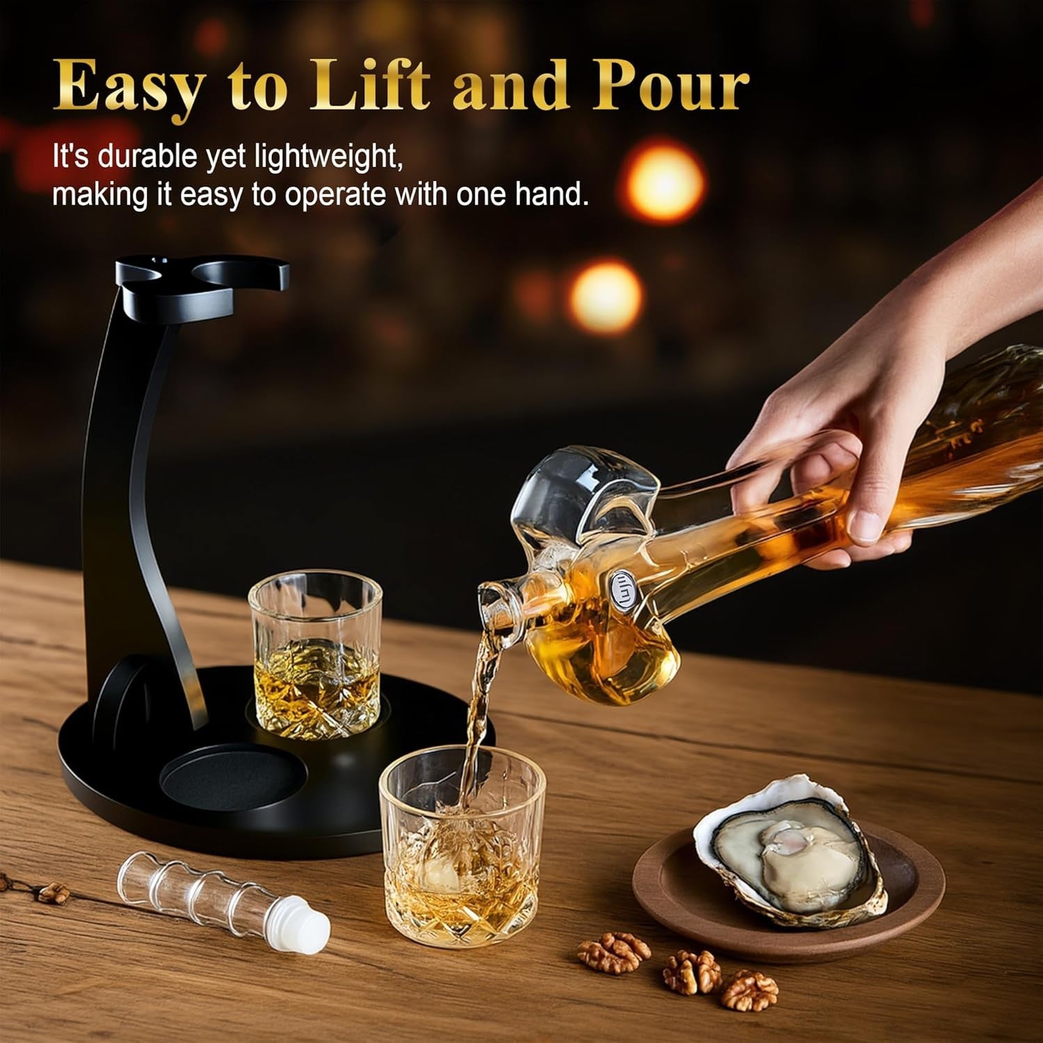 850ml Sword Whiskey Decanter Set with 2 Glasses Wooden Stand Unique Bar Gift