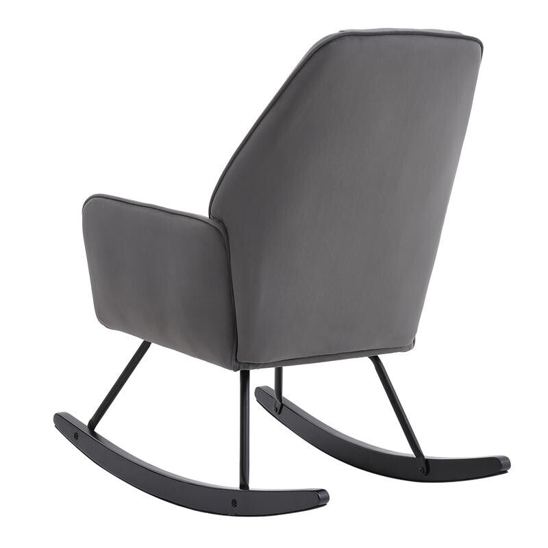 Grey Velvet Nursery Rocking Chair Ergonomic Padded Glider for Baby