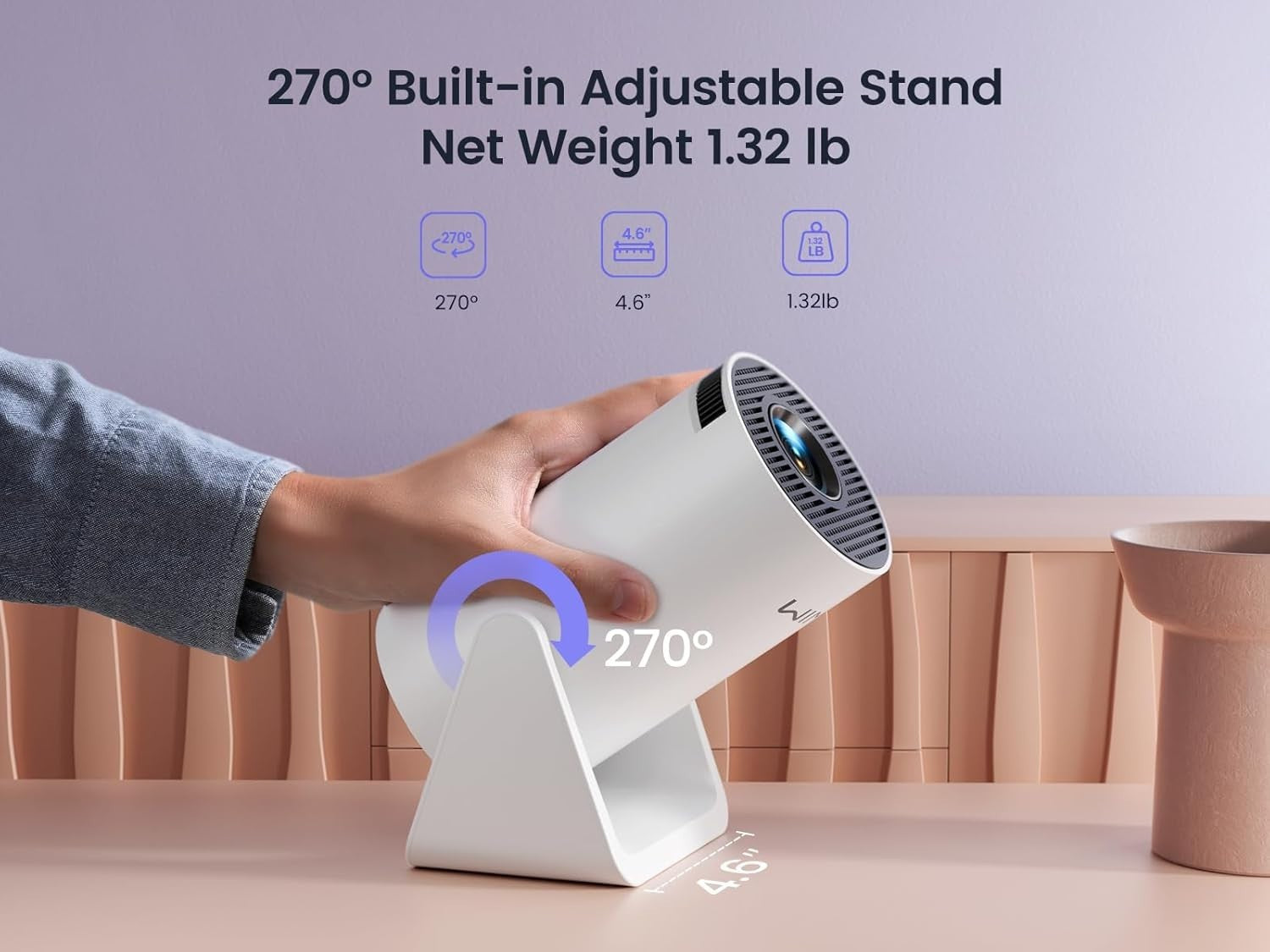 Short Throw Mini Projector 1080P WiFi Bluetooth 270° Auto Keystone 20000L