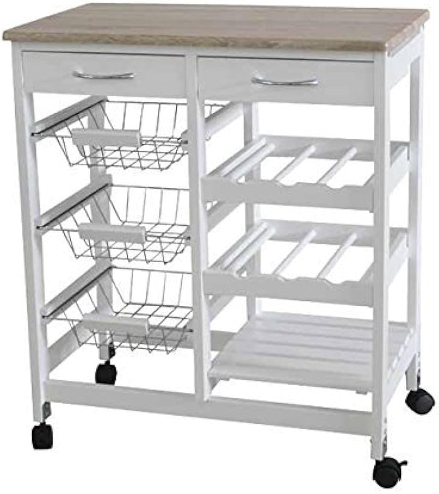 Kitchen Island Trolley on Wheels w/ Drawer Shelf White