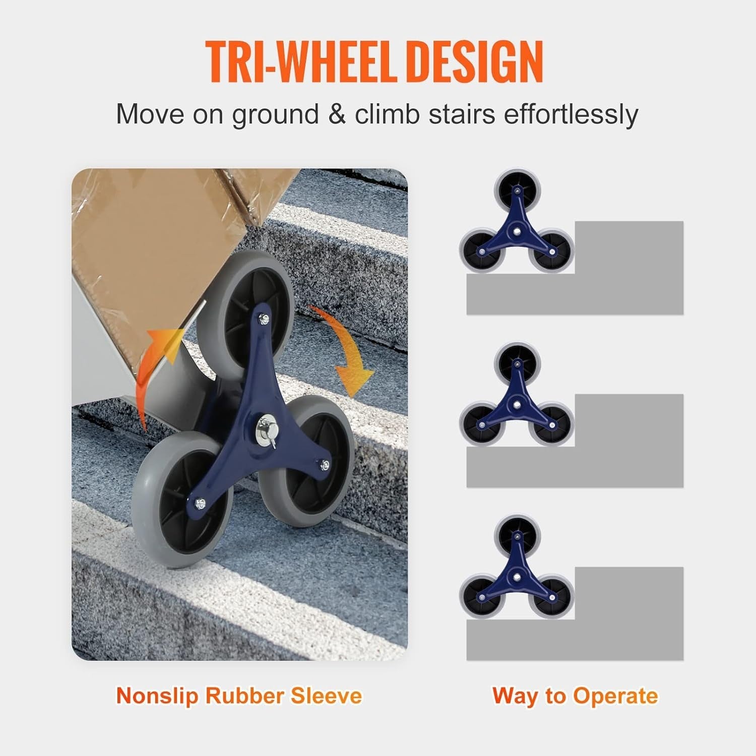 Aluminum Stair Climbing Cart 550lb Capacity w/ Dual Handles & Tri-Wheels
