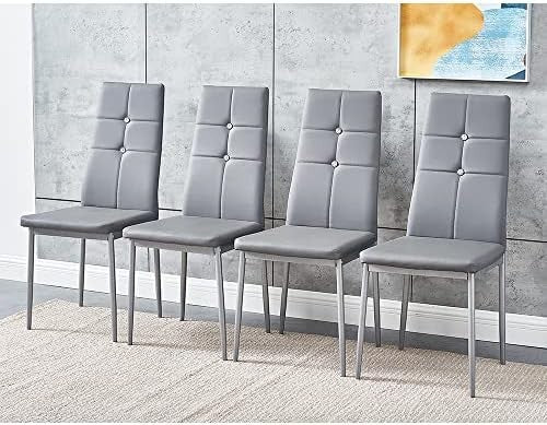 Modern Grey Glass 105x60cm Dining Table Set with 4 Faux Leather Chairs