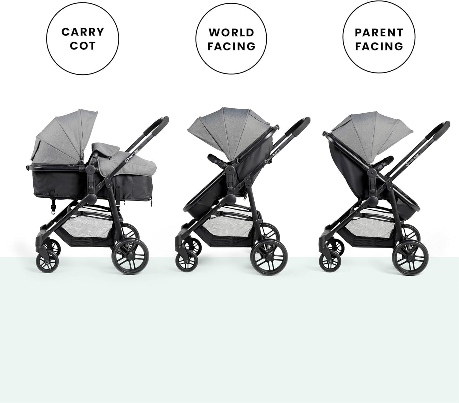 2 in 1 Pushchair Pram Lie Flat Newborn to 3 Years Lightweight Grey