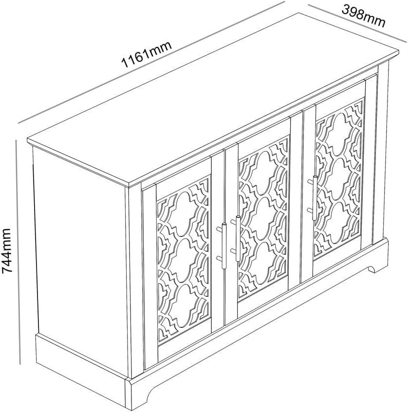 Freestanding 3-Door Storage Cabinet Cream Oak Sideboard Adjustable Shelf (S)