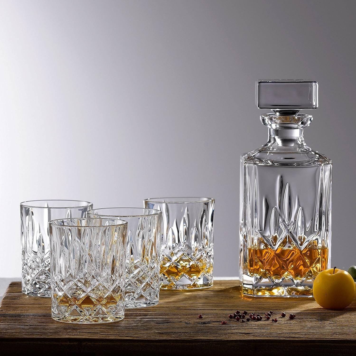Crystal Decanter Set with 6 Whiskey Tumblers | 7-Piece Luxury Bar Gift Set