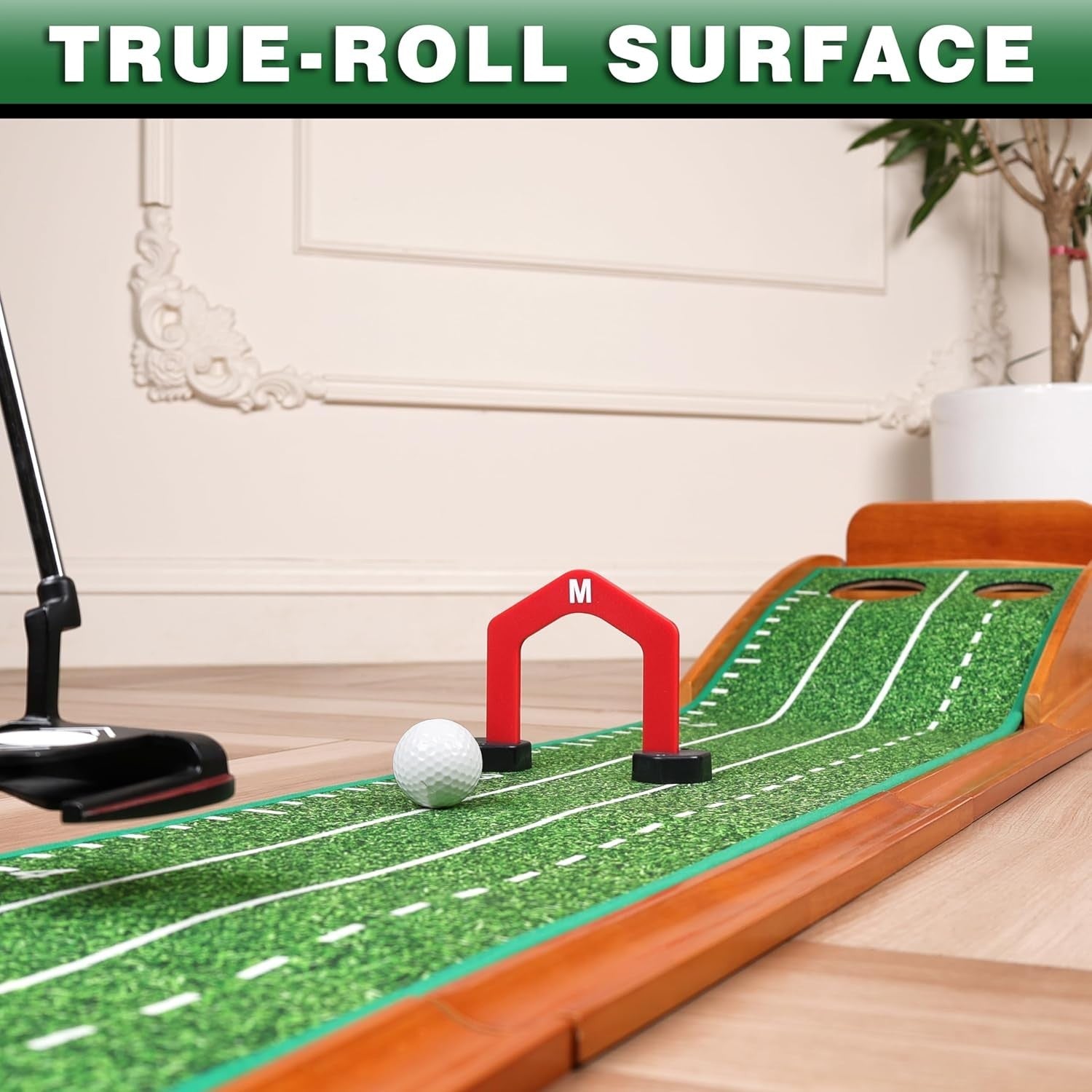 Indoor Golf Putting Mat 10ft Dual Hole Training Green Accuracy Practice Set