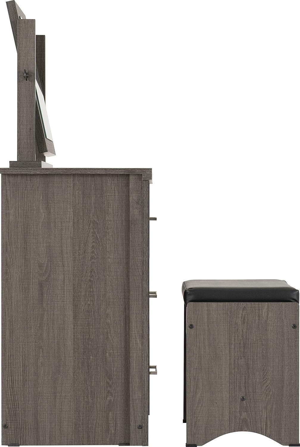 3 Drawer Vanity Dressing Table Set w/ Mirror & Padded Stool Black Wood Grain