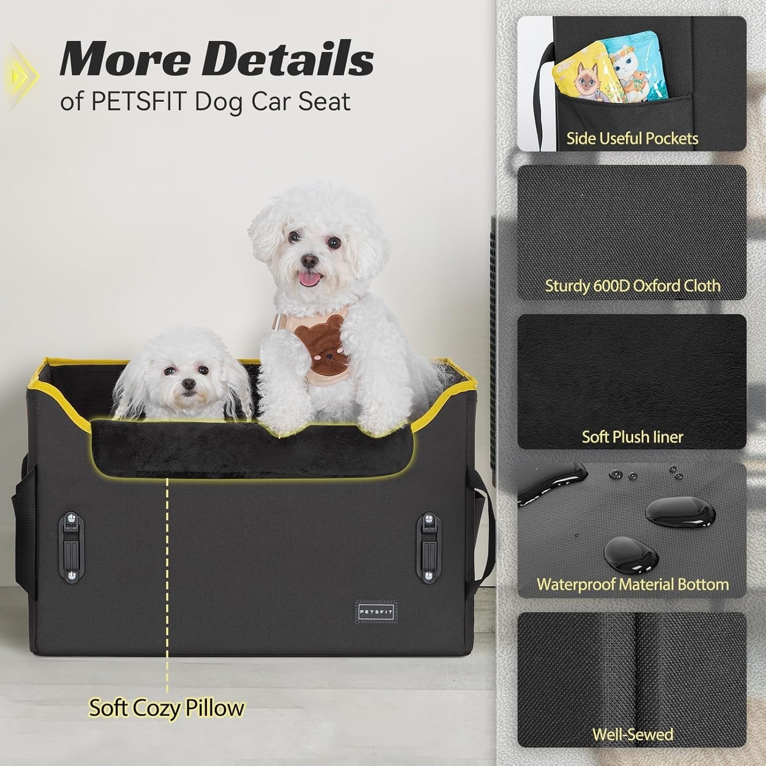Dog Booster Car Seat Adjustable Height Waterproof Travel Bed 25lb