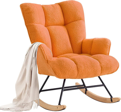 Rocking Chair Nursery Glider Comfy Armchair High Back Padded Seat Orange Teddy