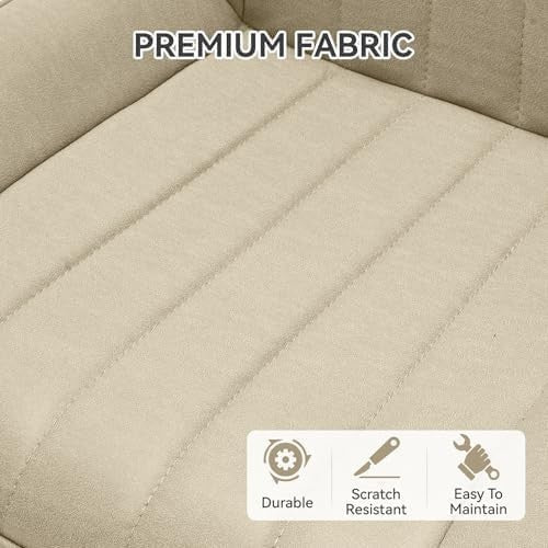 4 Beige Dining Chairs Upholstered Fabric Metal Legs Modern Padded Seat