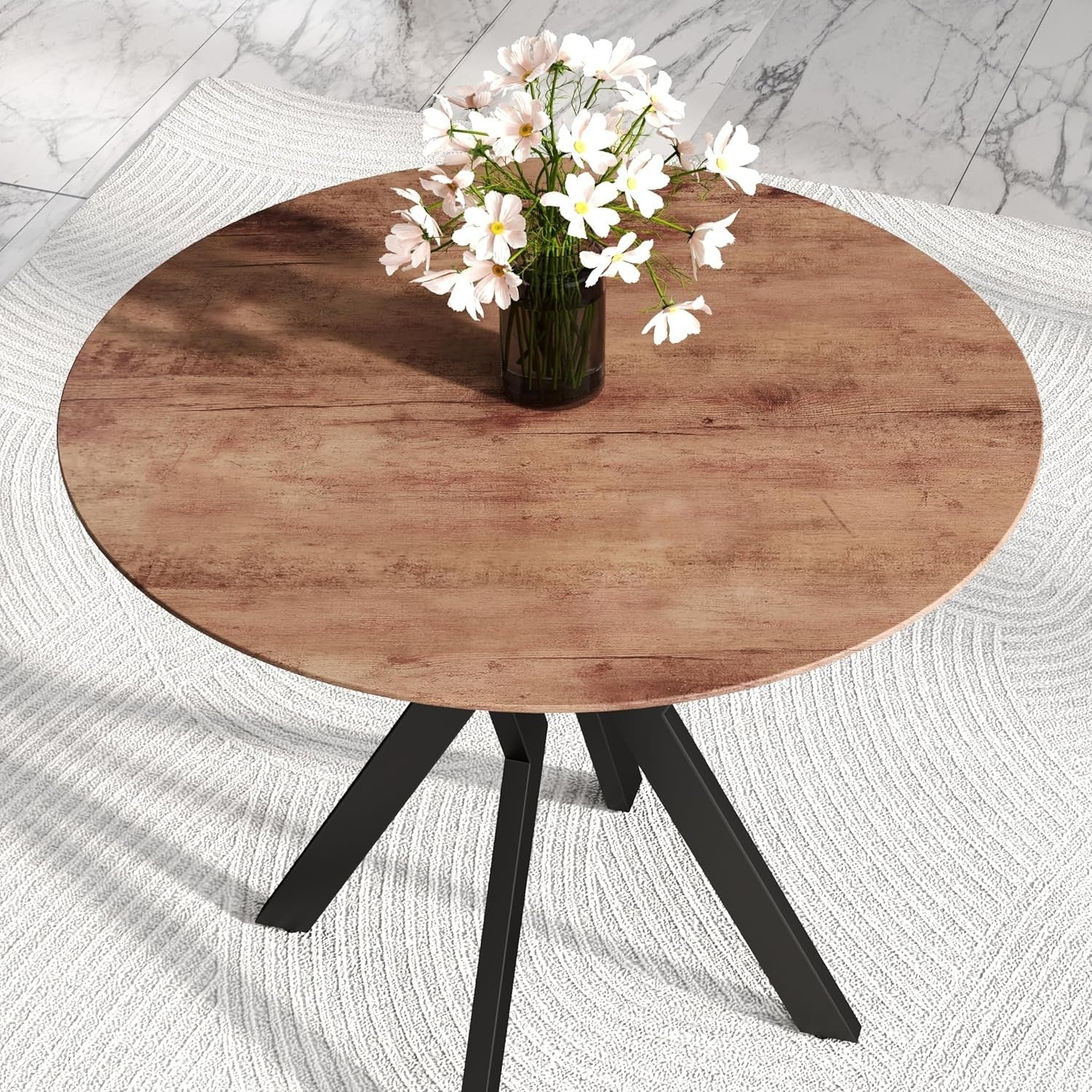 Round Wooden Dining Table 90cm Metal Legs Small Kitchen Office Cafe