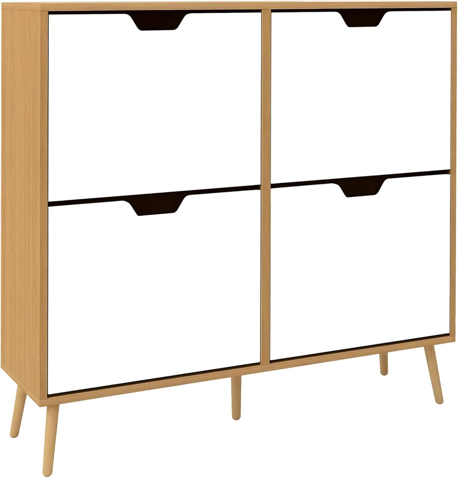 Slim Natural 4 Drawer Shoe Cabinet with Adjustable Shelves & Anti-Tip Straps