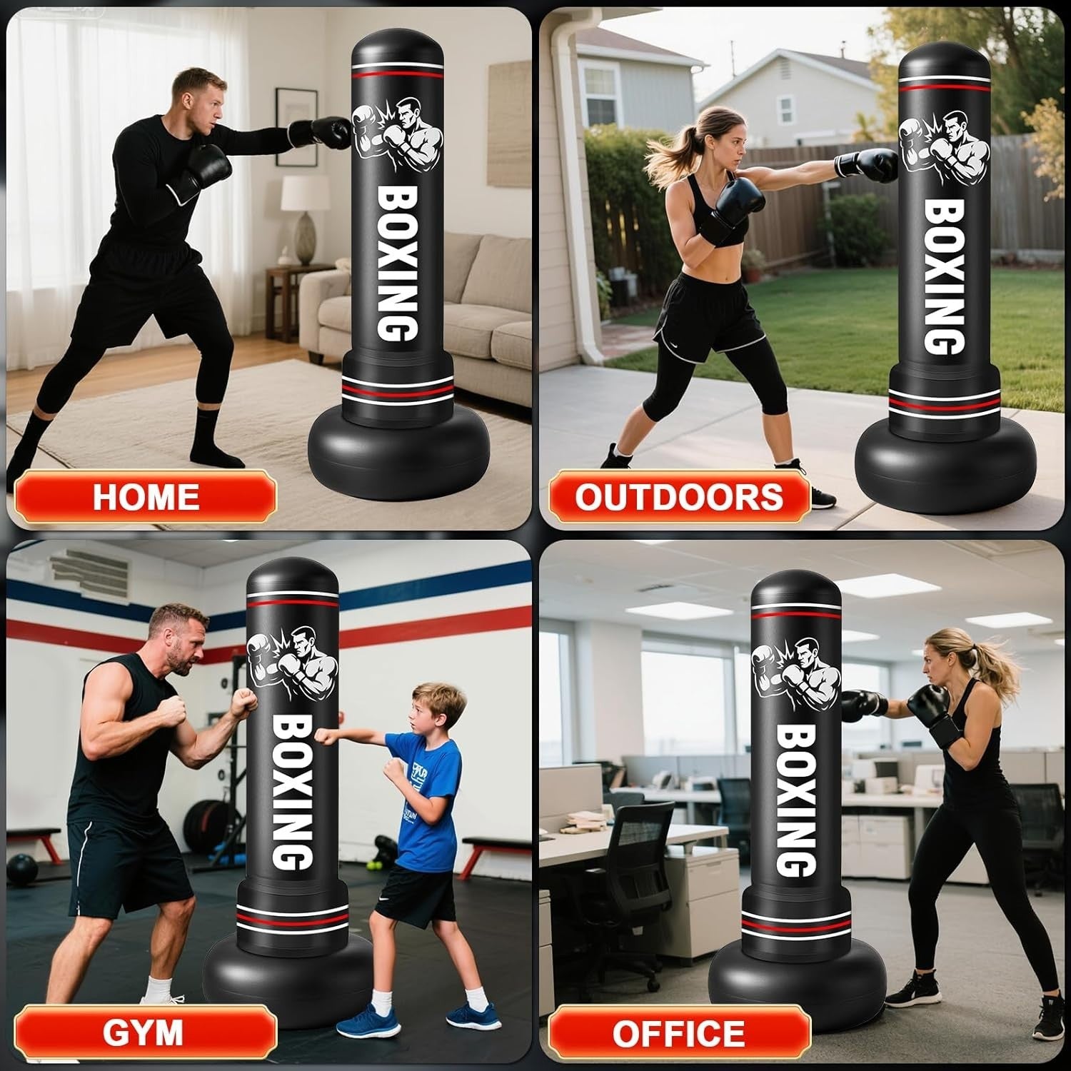 190cm Standing Punch Bag Inflatable MMA Karate Boxing Training Set