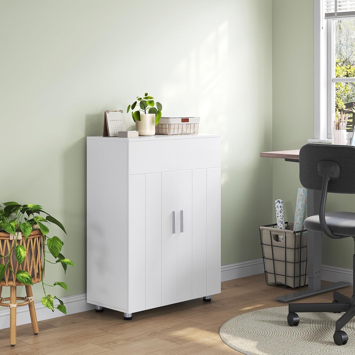 Narrow Bathroom Cabinet with Adjustable Shelves - Large Storage Organizer