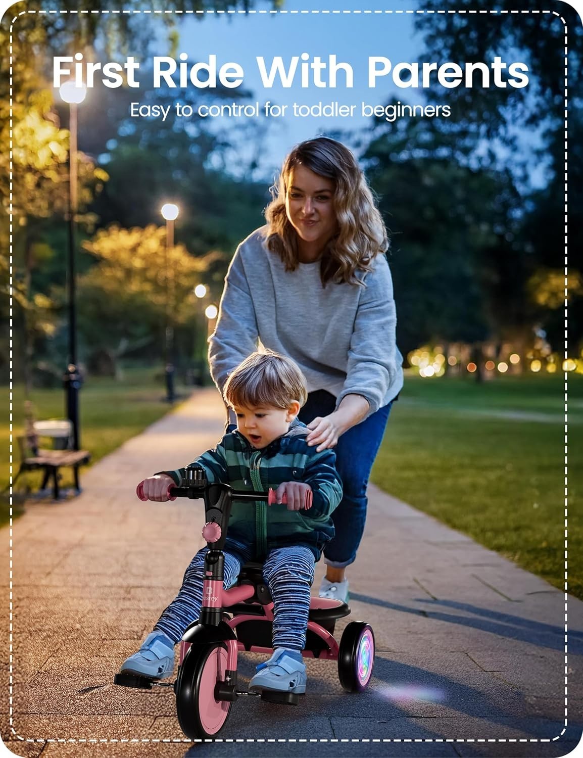 Kids Tricycle Flash LED Wheels Foldable Toddler Bike Pink Age 18M-5Y