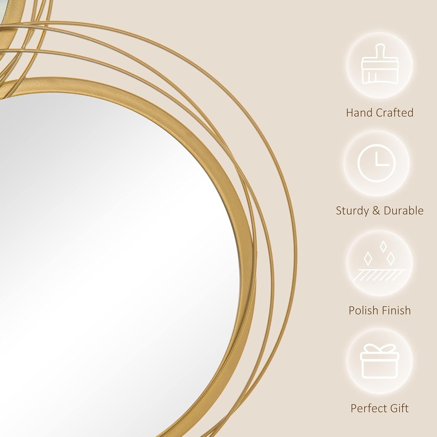 Gold Metal Wall Mirror 107cm Modern Decorative Art Living Room