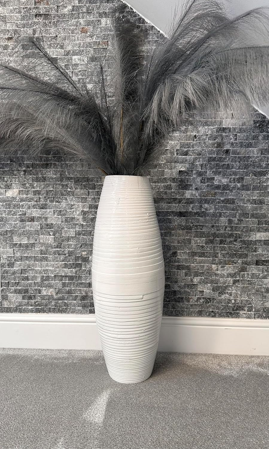 Tall Bamboo Floor Vase 60cm White Drum Shape Modern Home Decor Centrepiece