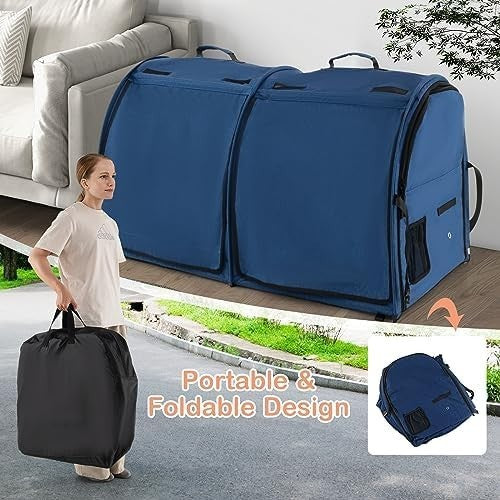 Foldable 2-in-1 Pet Carrier Navy Cat Dog Travel Crate with Hammocks & Litter Box