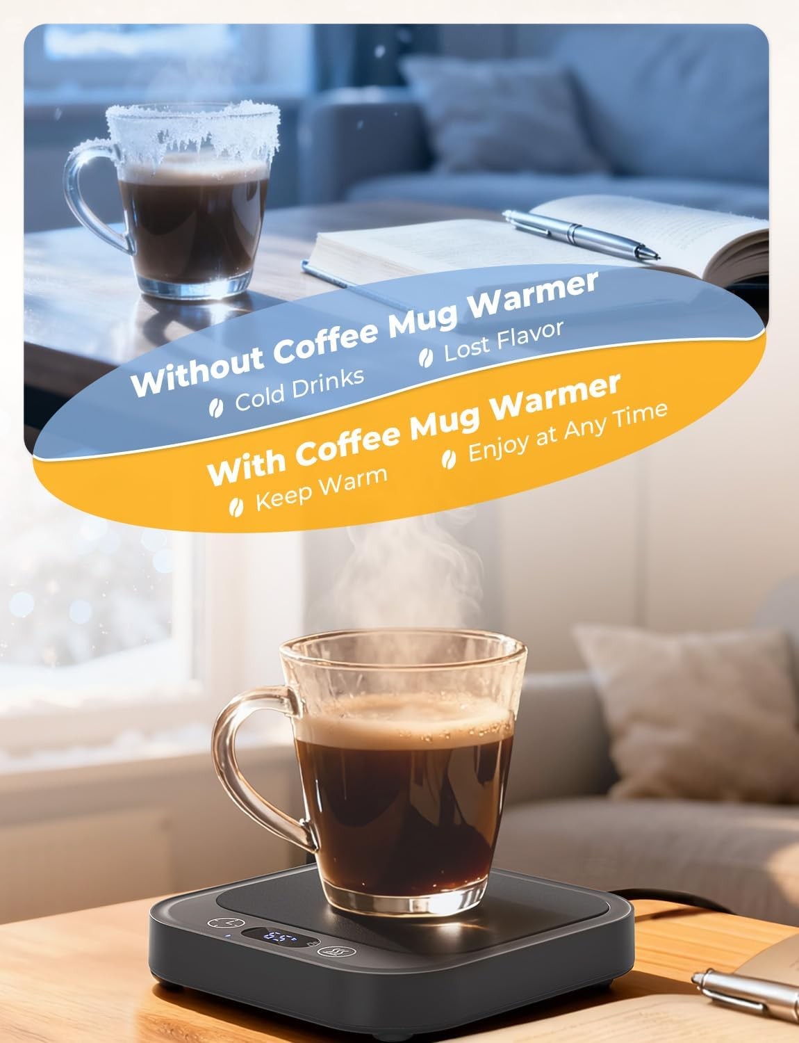 Coffee Mug Warmer 4 Temp Settings 8H Timer Desk Cup Heater