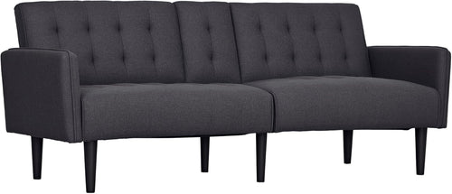 Click Clack Sofa Bed 3 Seater Grey Linen Couch w/ Cup Holders