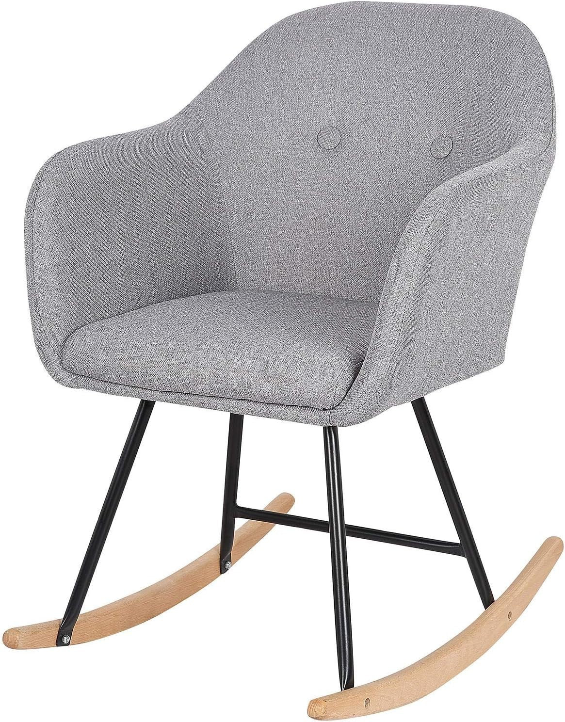 Padded Rocking Chair Armchair Linen Light Grey for Nursery Bedroom Lounge