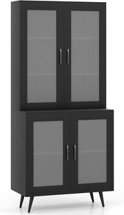 5-Tier Kitchen Cupboard Black with 4 Doors Adjustable Shelf Storage
