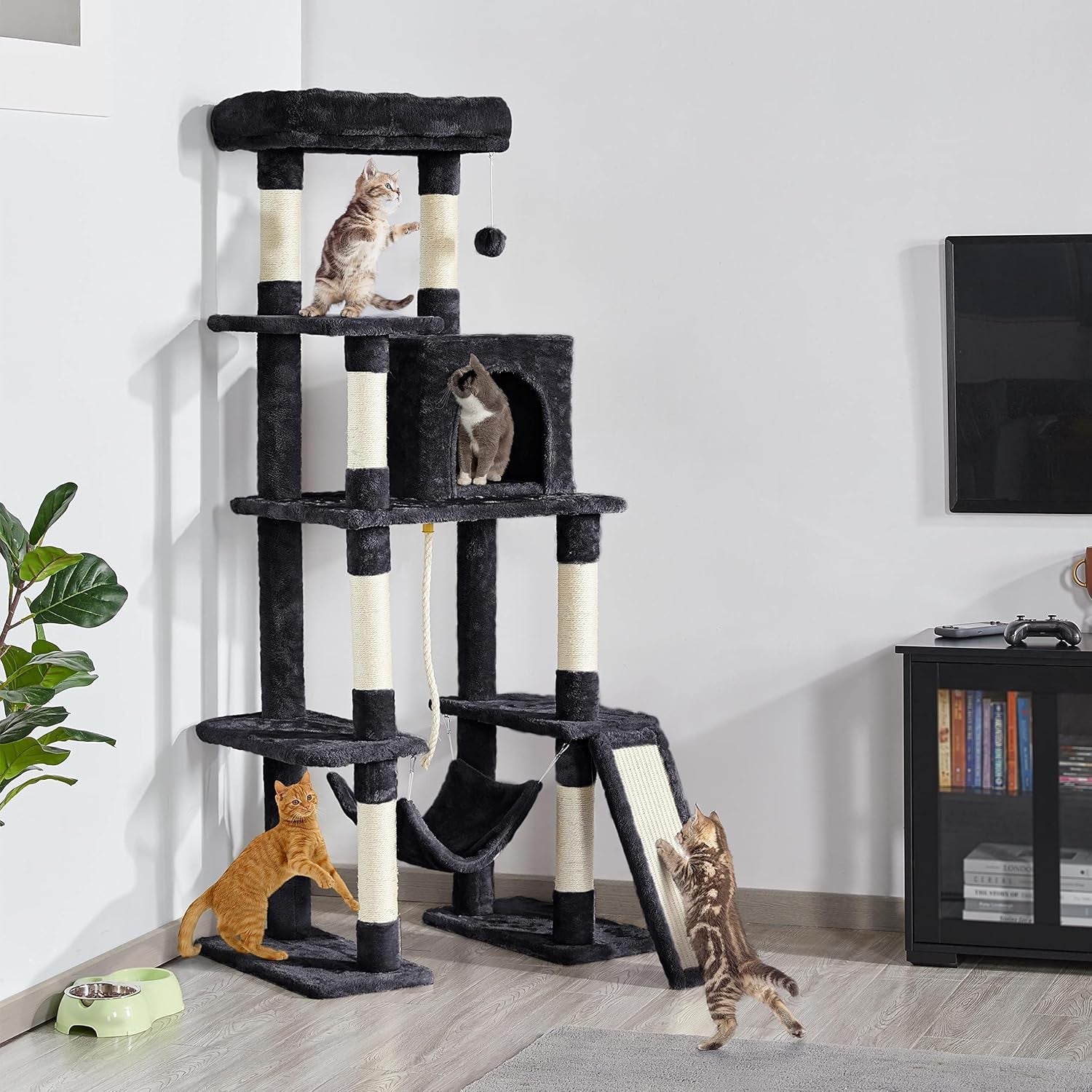 Large Cat Tree 159cm Multi Level Tower With Condo Hammock Scratching Posts