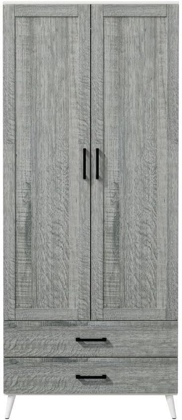 Modern White Ash Grey Wardrobe 2 Doors 2 Drawers Bedroom Storage Unit
